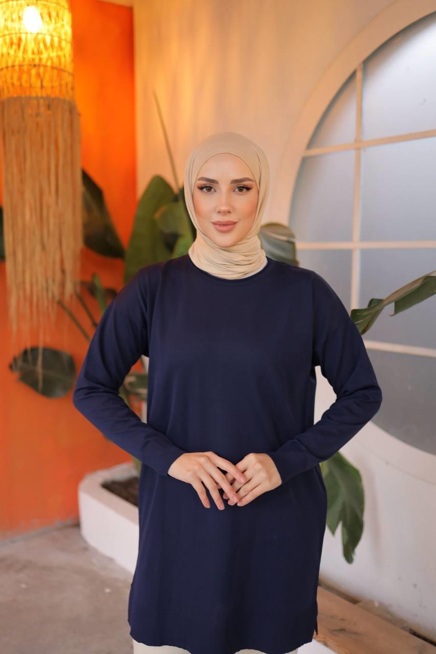 NEFİSE Soğuk Bisiklet Yaka Tunik 14831 - Lacivert  Tunik