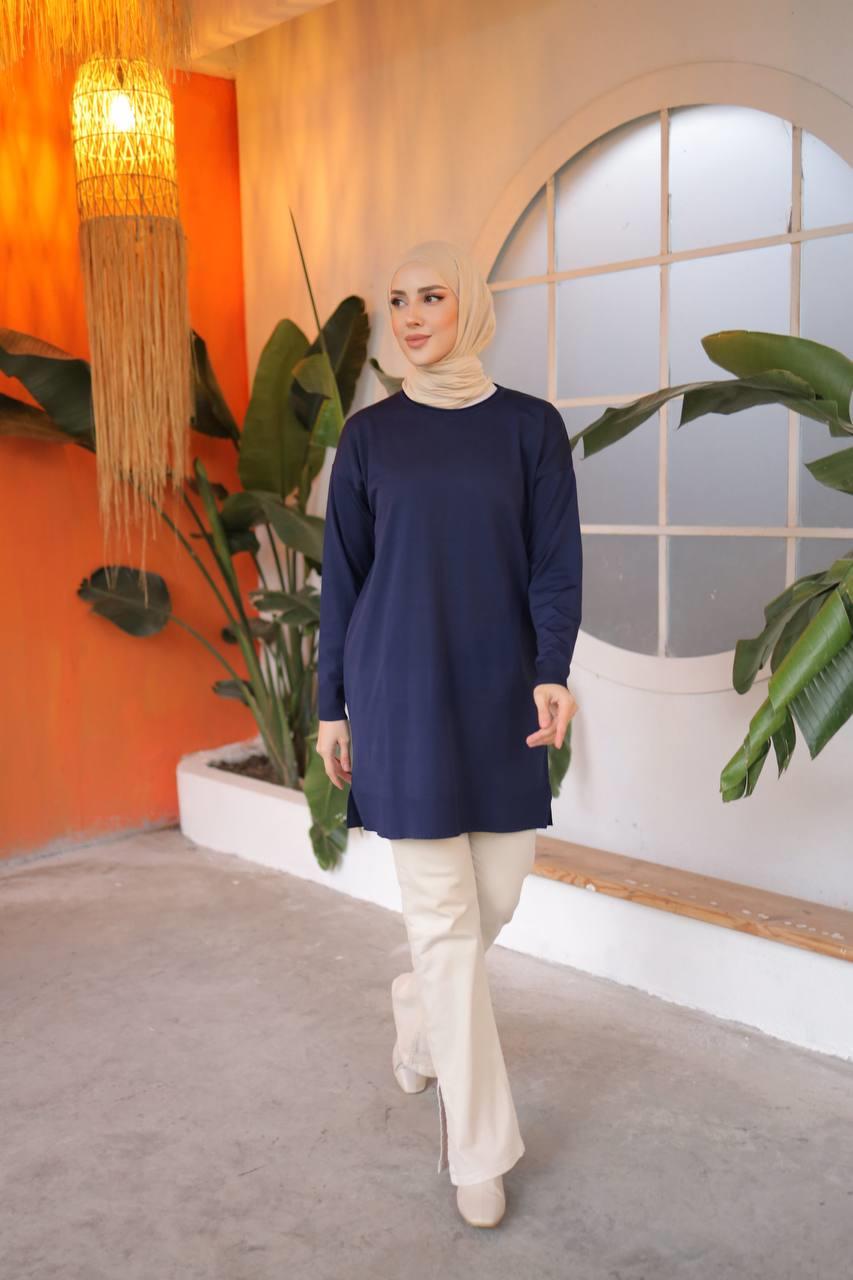 NEFİSE Soğuk Bisiklet Yaka Tunik 14831 - Lacivert  Tunik