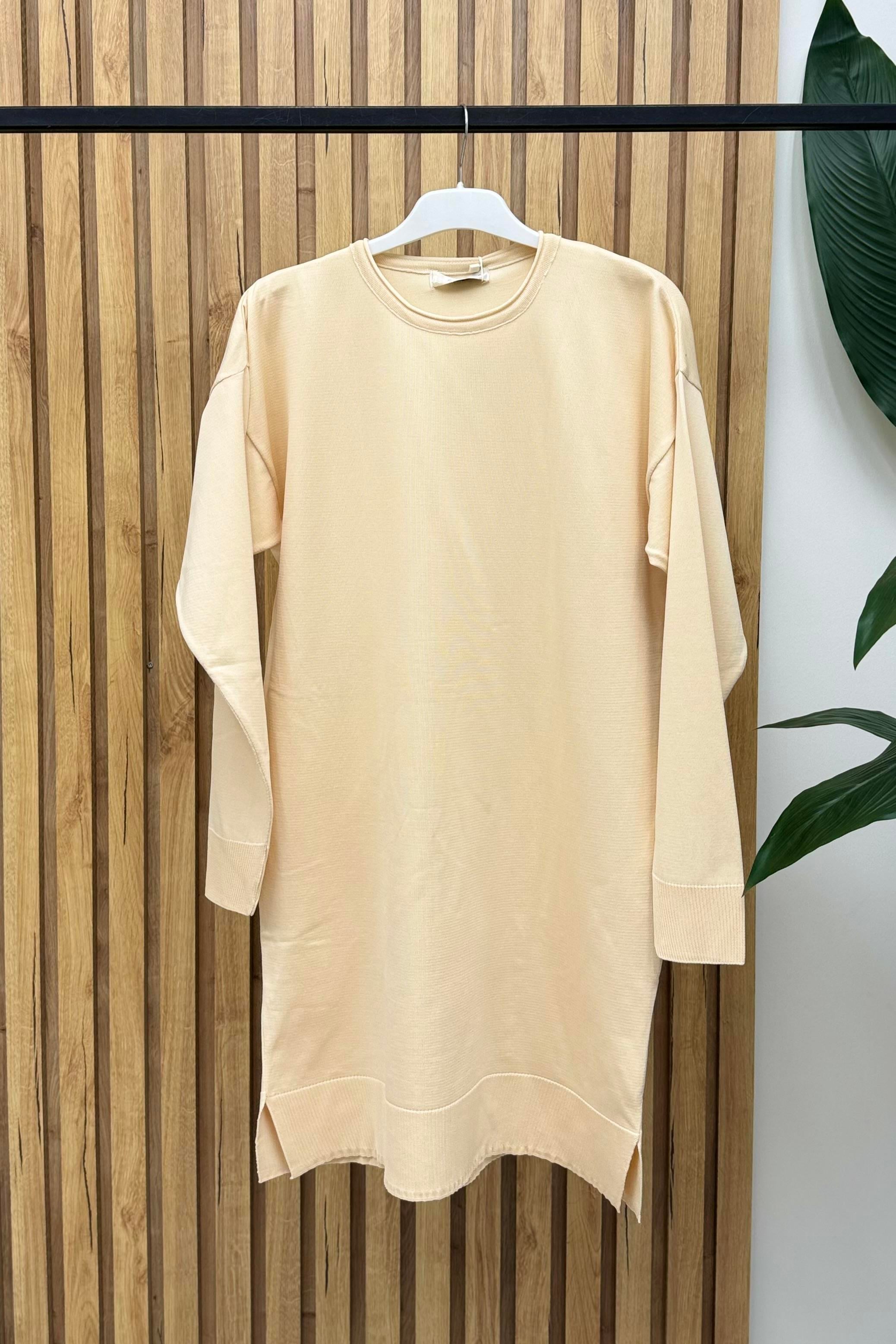 NEFİSE Soğuk Bisiklet Yaka Tunik 14831 - Vanilya  Tunik