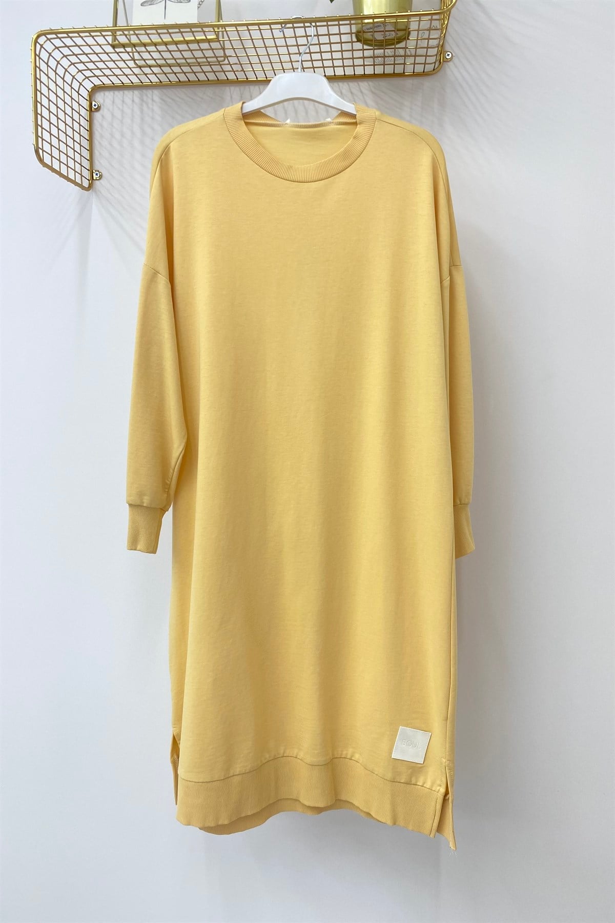SOUL Soul 30645 Düz Renk Uzun Boy Sweat Tunik - Kayısı