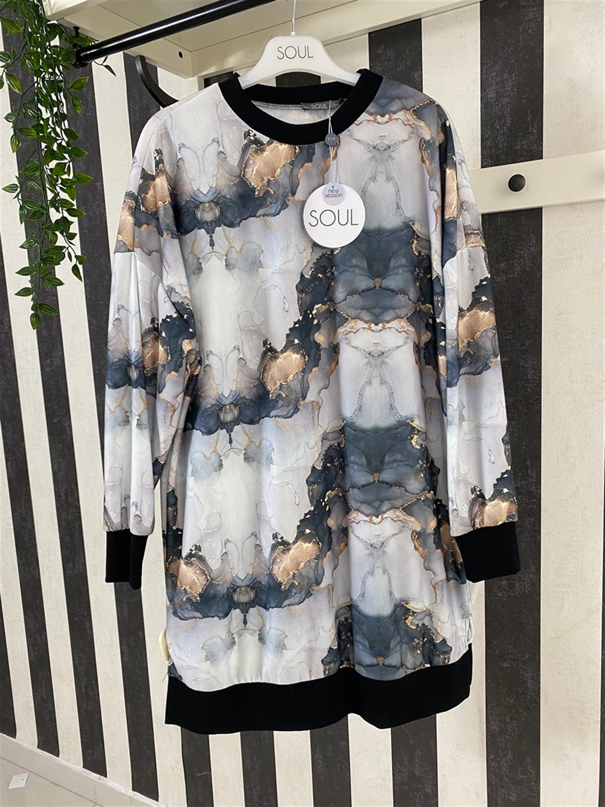 SOULSoul 30475 Mermer Desen Tunik - Siyah