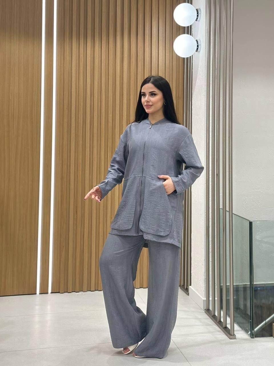 JUPE STORE Torba Cep Pantolonlu Takım 8563 - Gri Torba Cep Pantolonlu Takım 8563 - Bilen Giyim Takım 