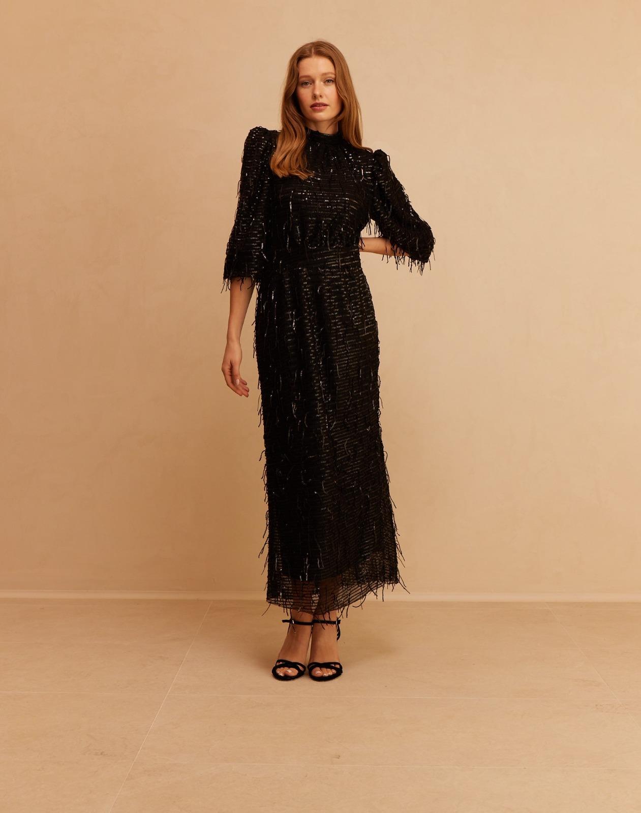 VENÖVE Venöve 24Sselb0007 Payetli Elbise - Siyah  Elbise 