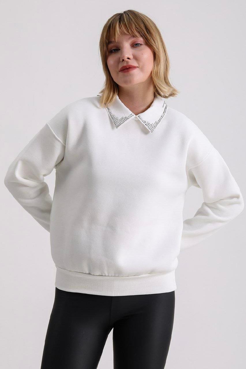 OLİVİA Yaka Taşlı Sweat 2747 - Ekru  Sweatshirt 
