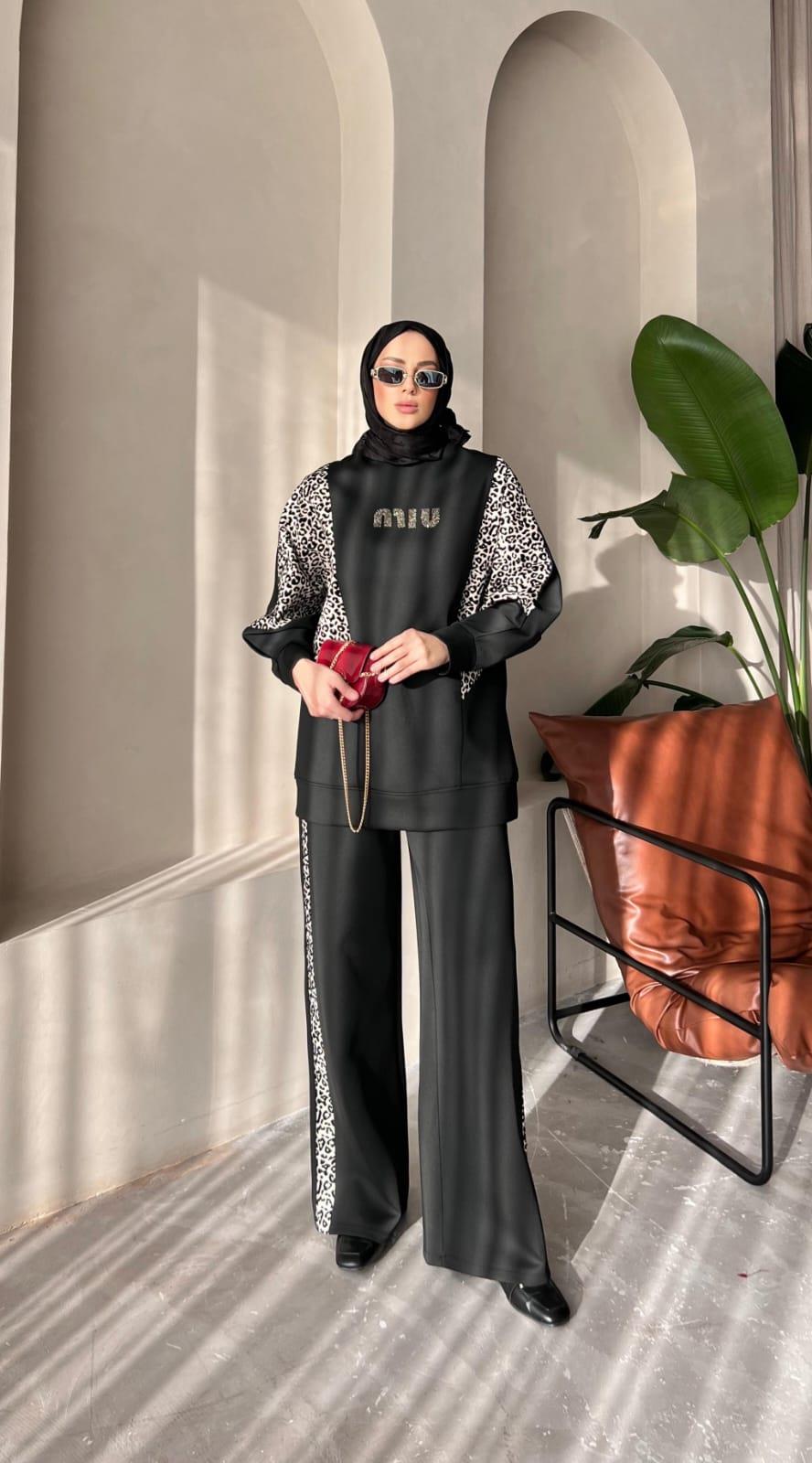 NEFİSE Yanı Flok Baskılı Şeritli Pantolon 2461010 - Taş  Pantolon 