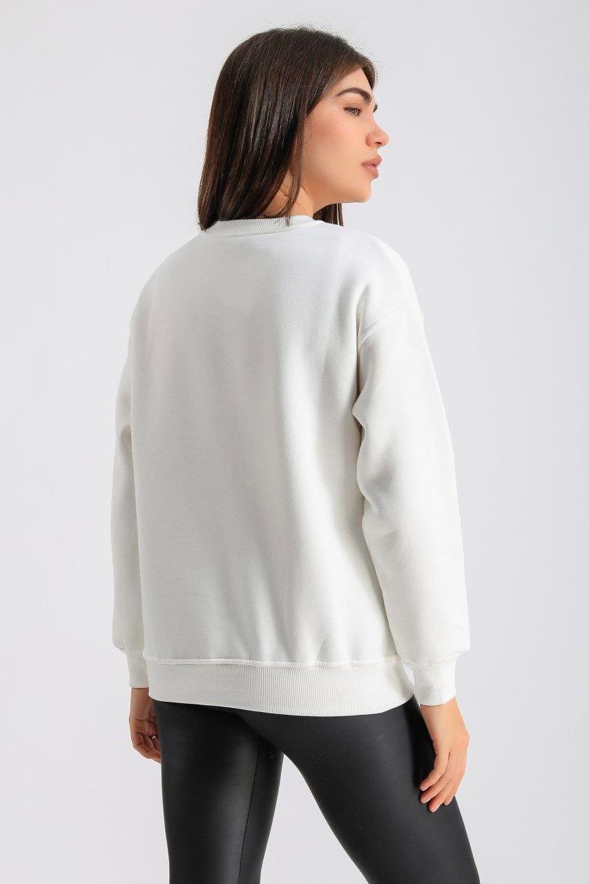 OLİVİA Yaprak Nakışlı Sweat 2760 - Ekru  Sweatshirt 