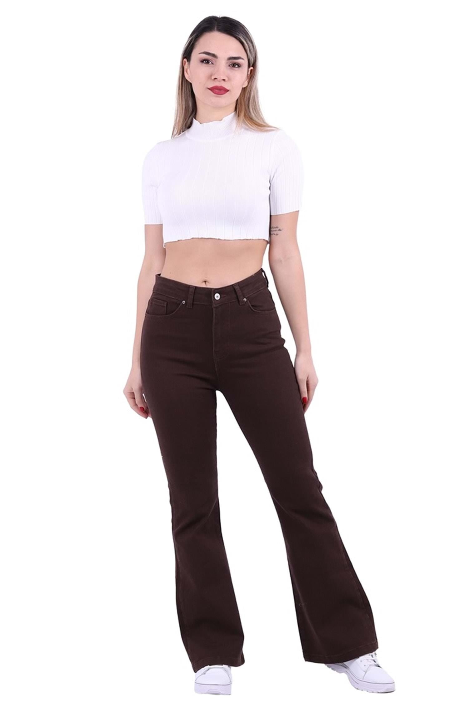 XLove Jeans Yüksek Bel İspanyol Paça Skinny Kot Pantolon Madrid 867 - Kahve  Pantolon 