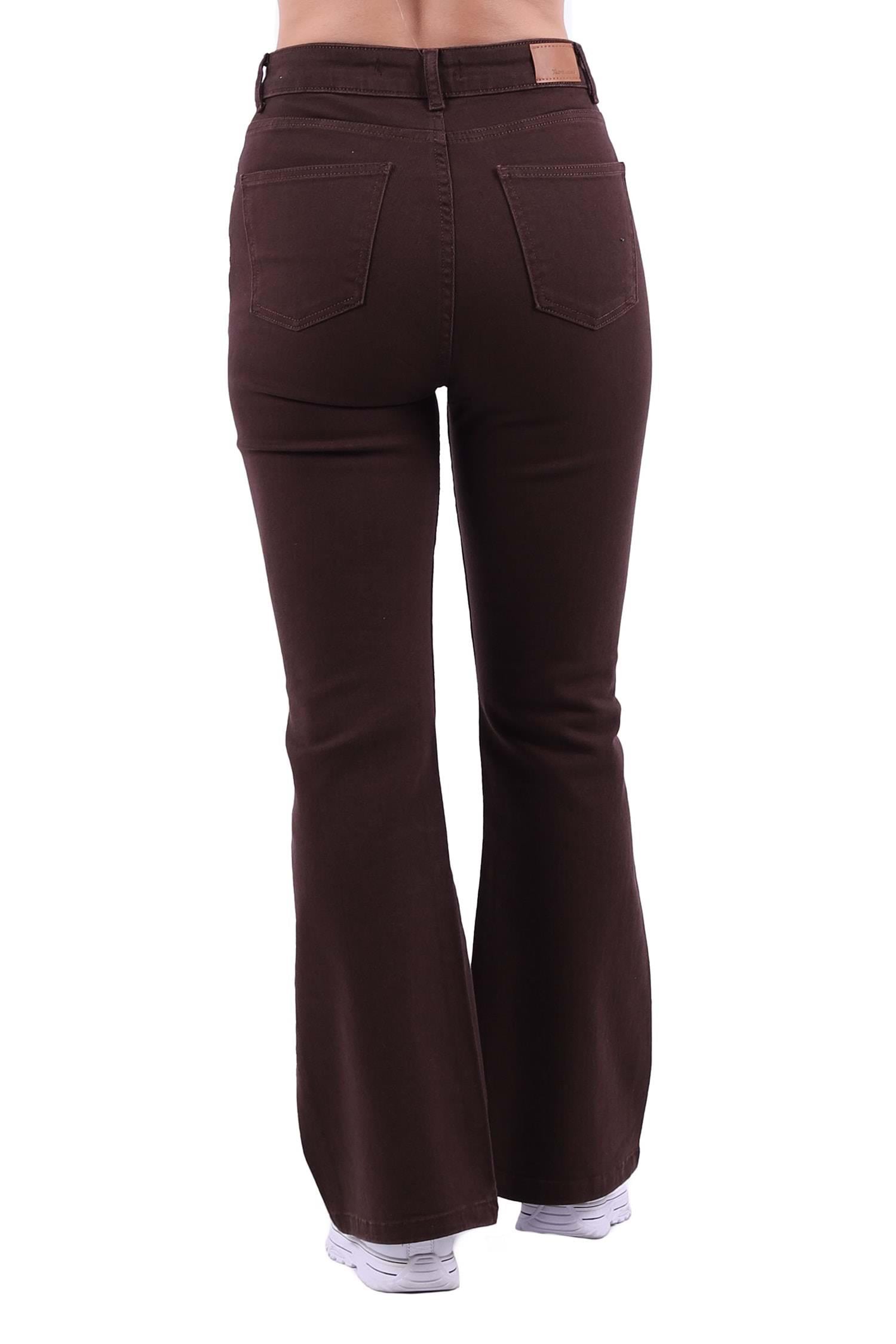 XLove Jeans Yüksek Bel İspanyol Paça Skinny Kot Pantolon Madrid 867 - Kahve  Pantolon 