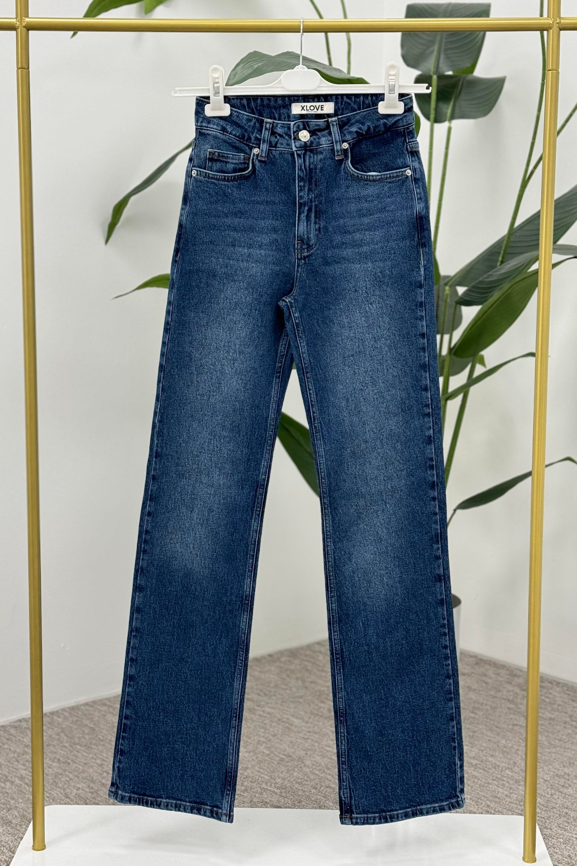 XLove Jeans Yüksek Bel Straight Pantolon 7033 - Mavi  Pantolon 