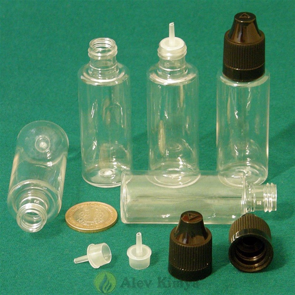 30 ml Şeffaf, İnce Damlalıklı, Bastır Çevir Kapaklı Şişe