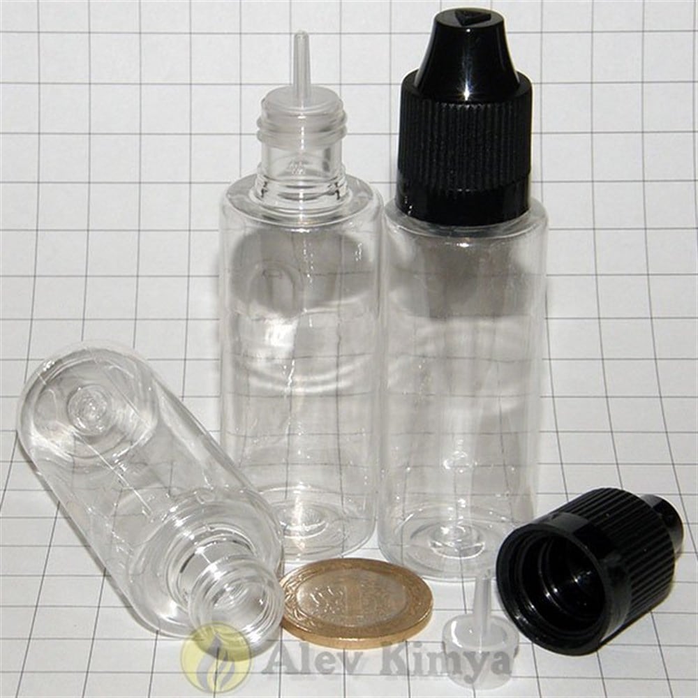 30 ml Şeffaf, İnce Damlalıklı, Bastır Çevir Kapaklı Şişe