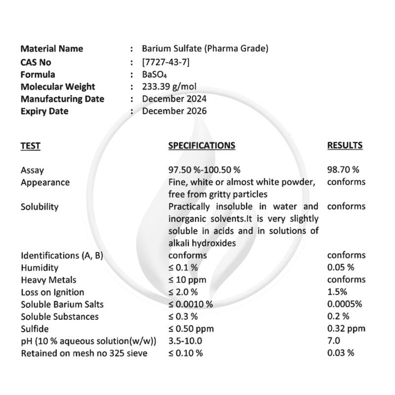 Alev KimyaBaryum Sülfat - Pharma Grade [7727-43-7]