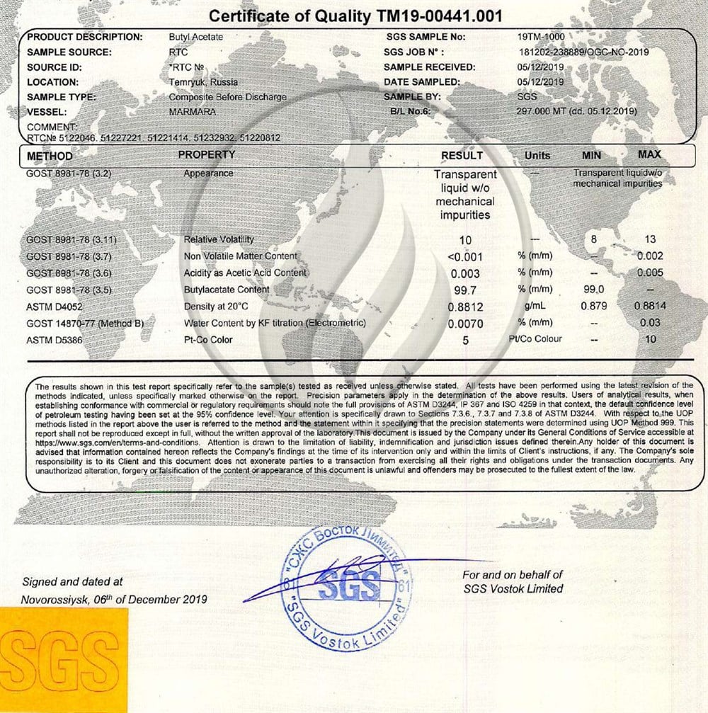 Alev KimyaButil Asetat [123-86-4]AKBLA
