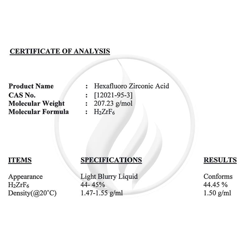 Alev KimyaHekza Floro Zirkonik Asit (Hexafluoro Zirconic Acid) [12021-95-3]AKHFZA