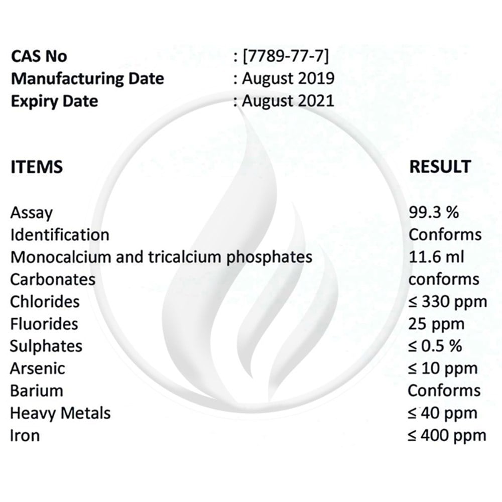 Alev KimyaKalsiyum Hidrojen Fosfat Dihidrat (Dibasic Calcium Phosphate Dihydrate) [7789-77-7]AKKHF