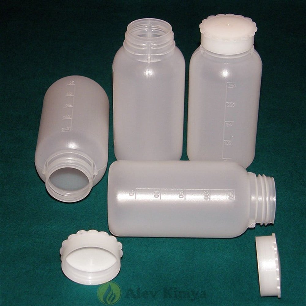 LDPE Şişe, Silindirik, Taksimatlı, Contalı Kapak, Geniş Boyunlu, 250 ml