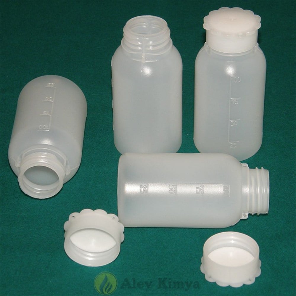 LDPE Şişe, Silindirik, Taksimatlı, Contalı Kapak, Geniş Boyunlu, 100 ml