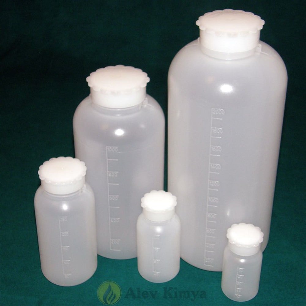 LDPE Şişe, Silindirik, Taksimatlı, Contalı Kapak, Geniş Boyunlu, 500 ml