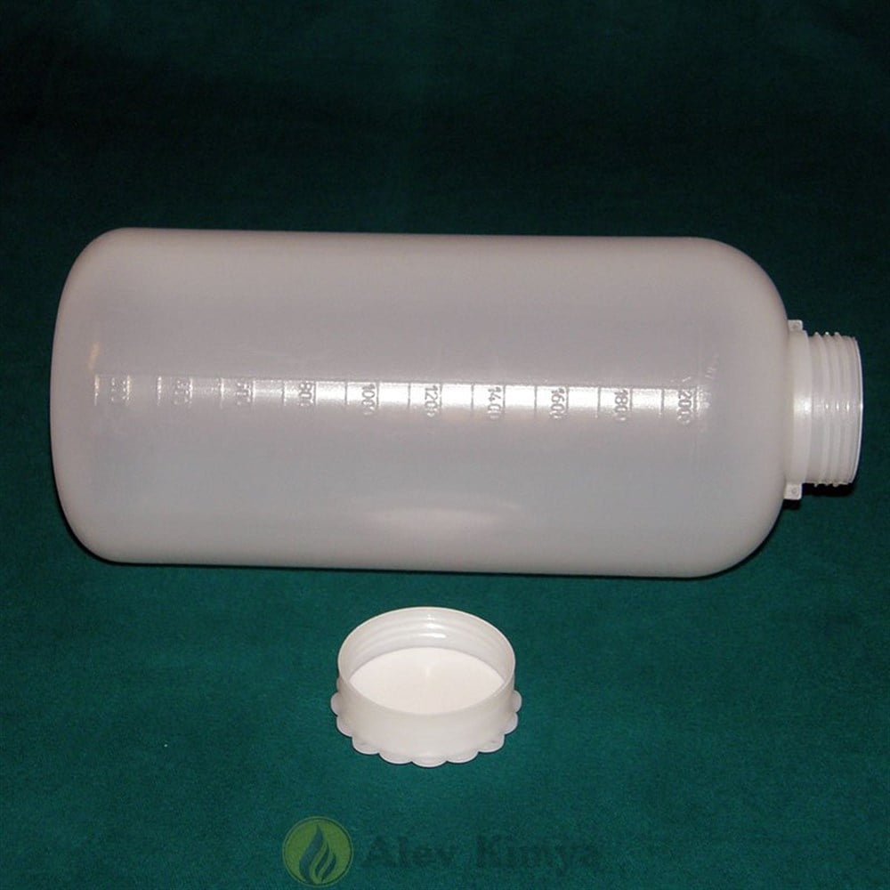 LDPE Şişe, Silindirik, Taksimatlı, Contalı Kapak, Geniş Boyunlu, 2000 ml