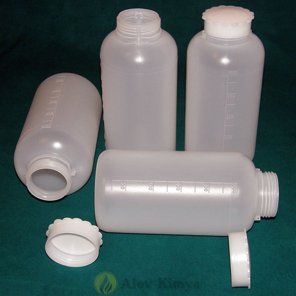 LDPE Şişe, Silindirik, Taksimatlı, Contalı Kapak, Geniş Boyunlu, 1000 ml