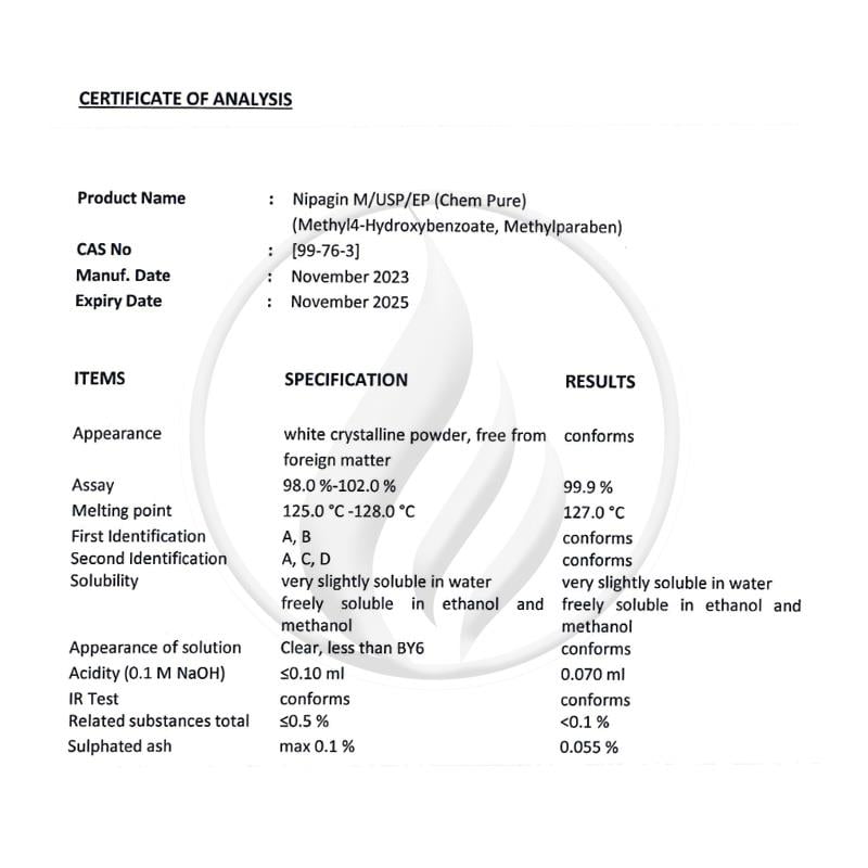 Alev KimyaNipagin M (Methyl 4-Hydroxybenzoate) USP/EP [99-76-3]AKNGM