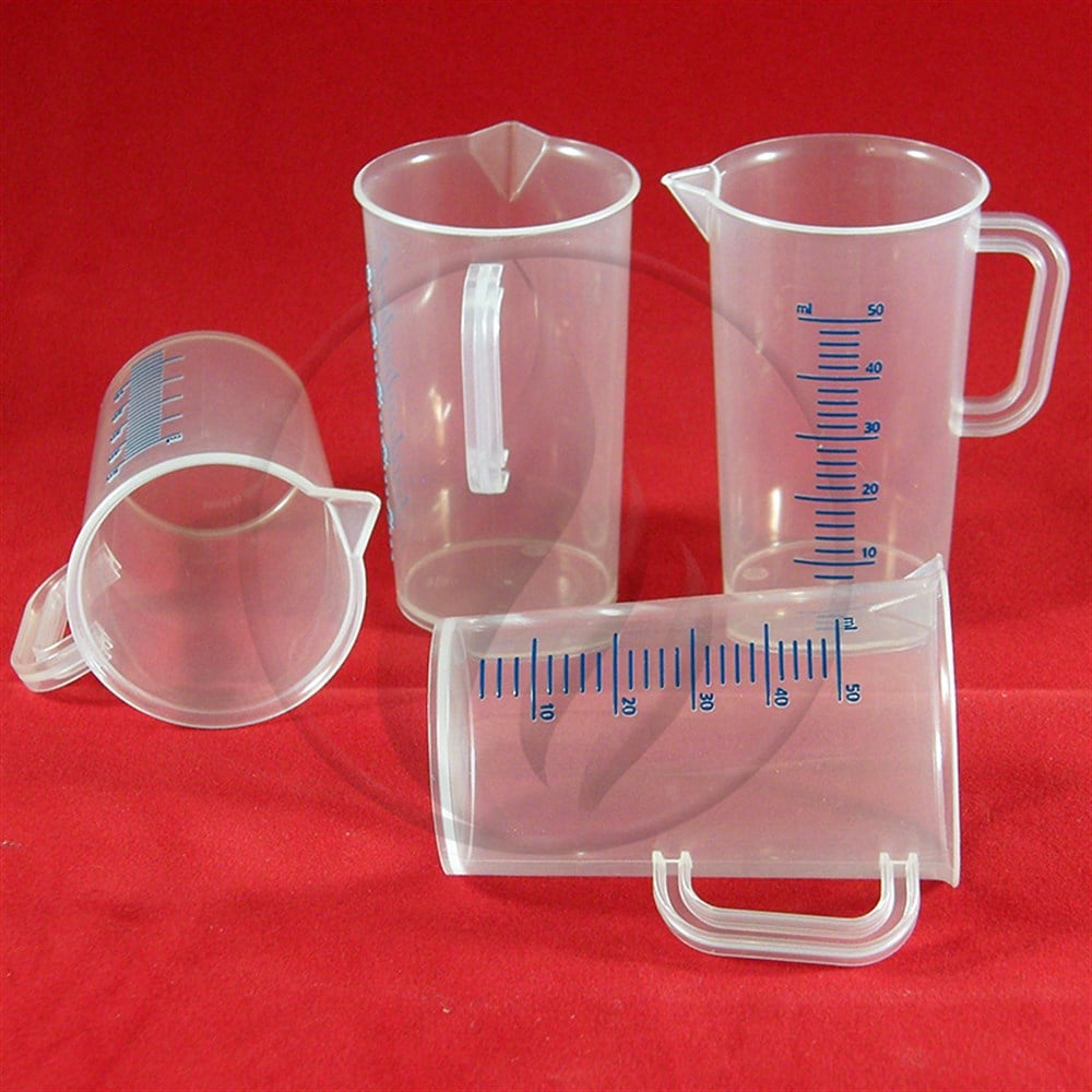 PP Kulplu Beher, Mavi Taksimatlı, Uzun Form, 50 ml
