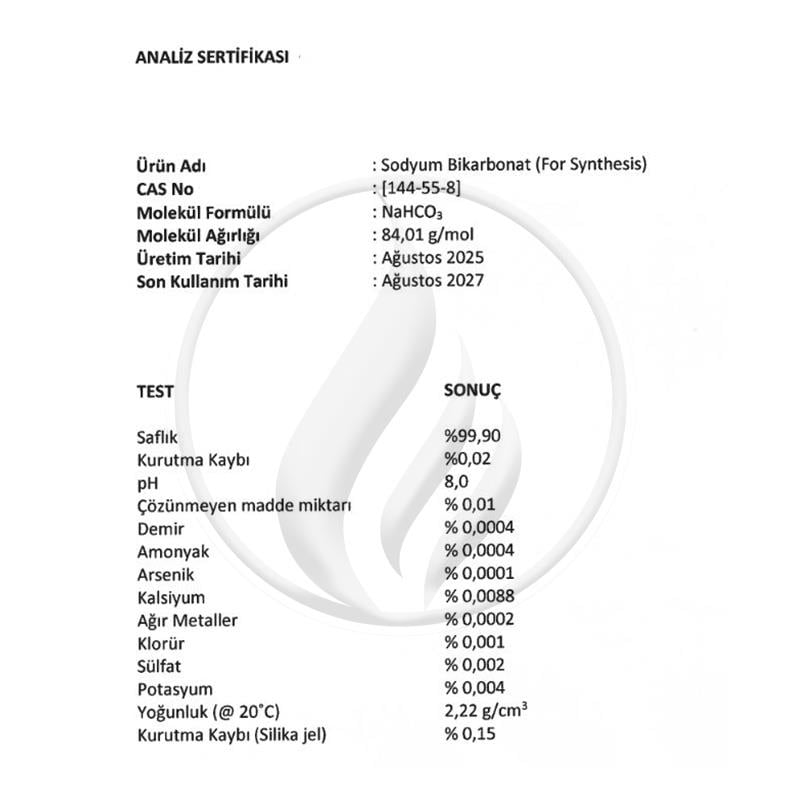 Alev KimyaSodyum Hidrojen Karbonat (Sodyum Bikarbonat ) For Synthesis [144-55-8]