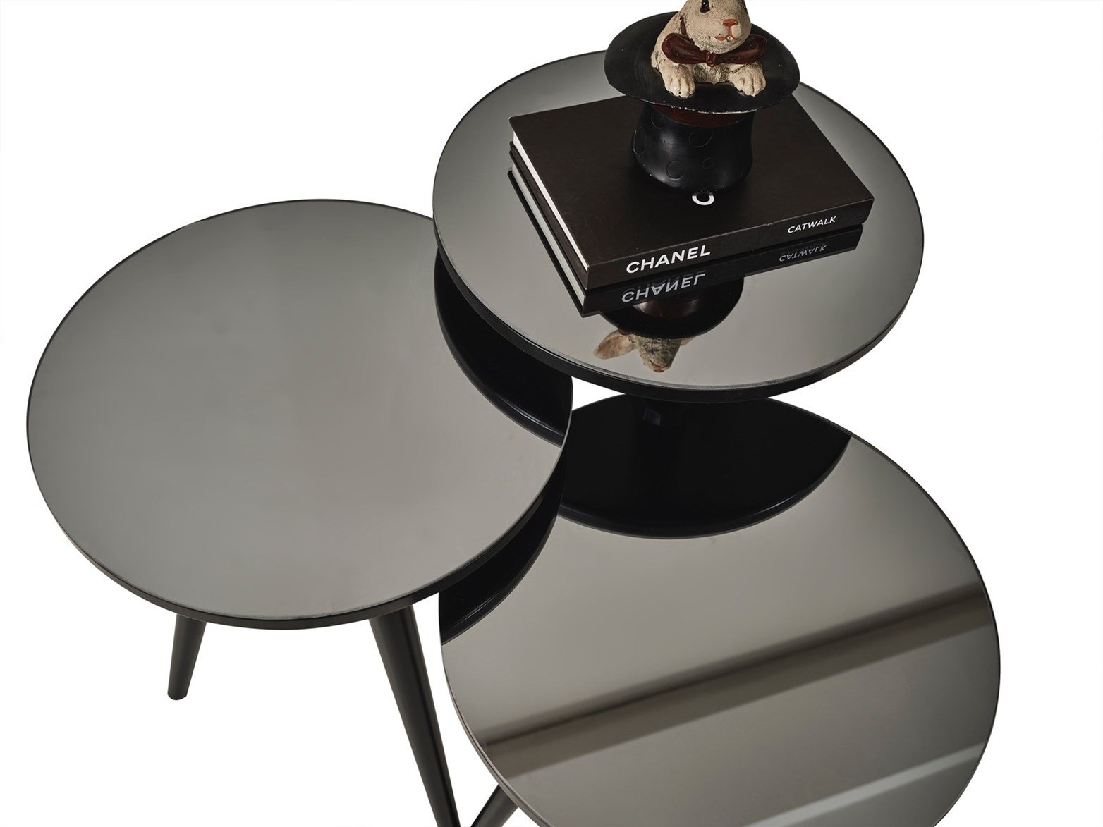 Aynalı Siyah Zigon Sehpa