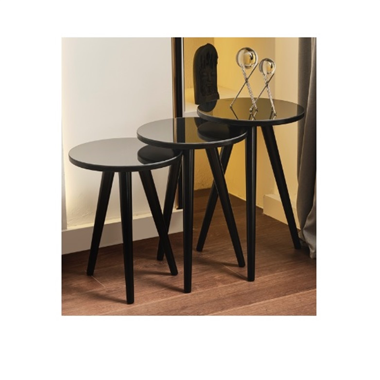 Aynalı Siyah Zigon Sehpa