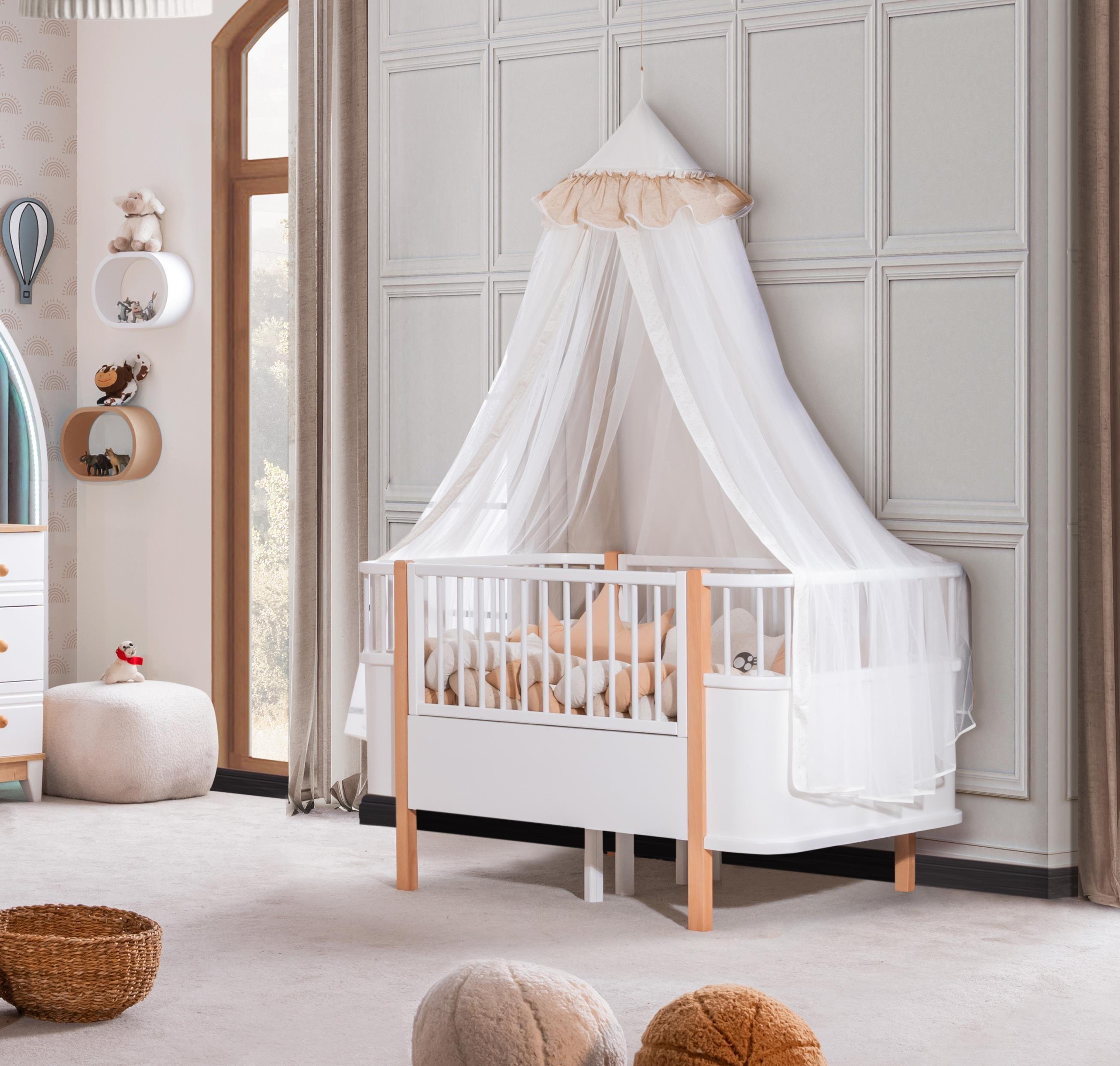 Büyüyen Beşikli Alvin Meşe Bebek Odası Takımı