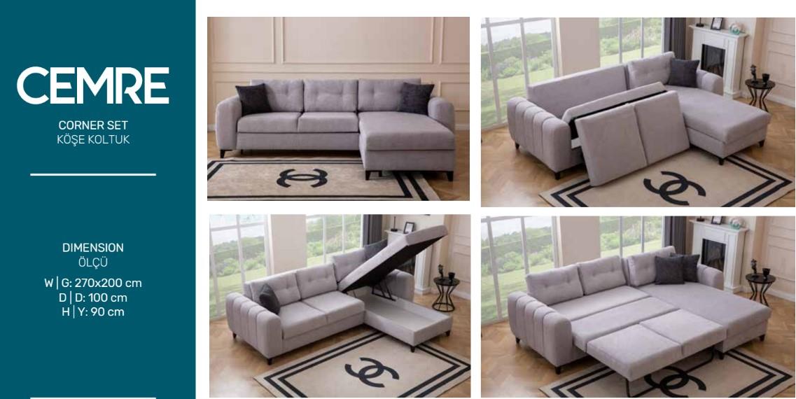 Cemre Sandıklı Ve Yataklı Köşe Koltuk