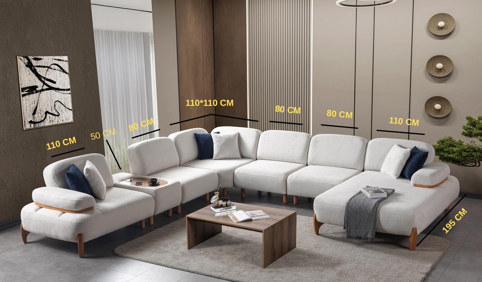 Coco Çift Kollu Köşe Koltuk Ahşap Modüllü (Poli Kumaşlı)