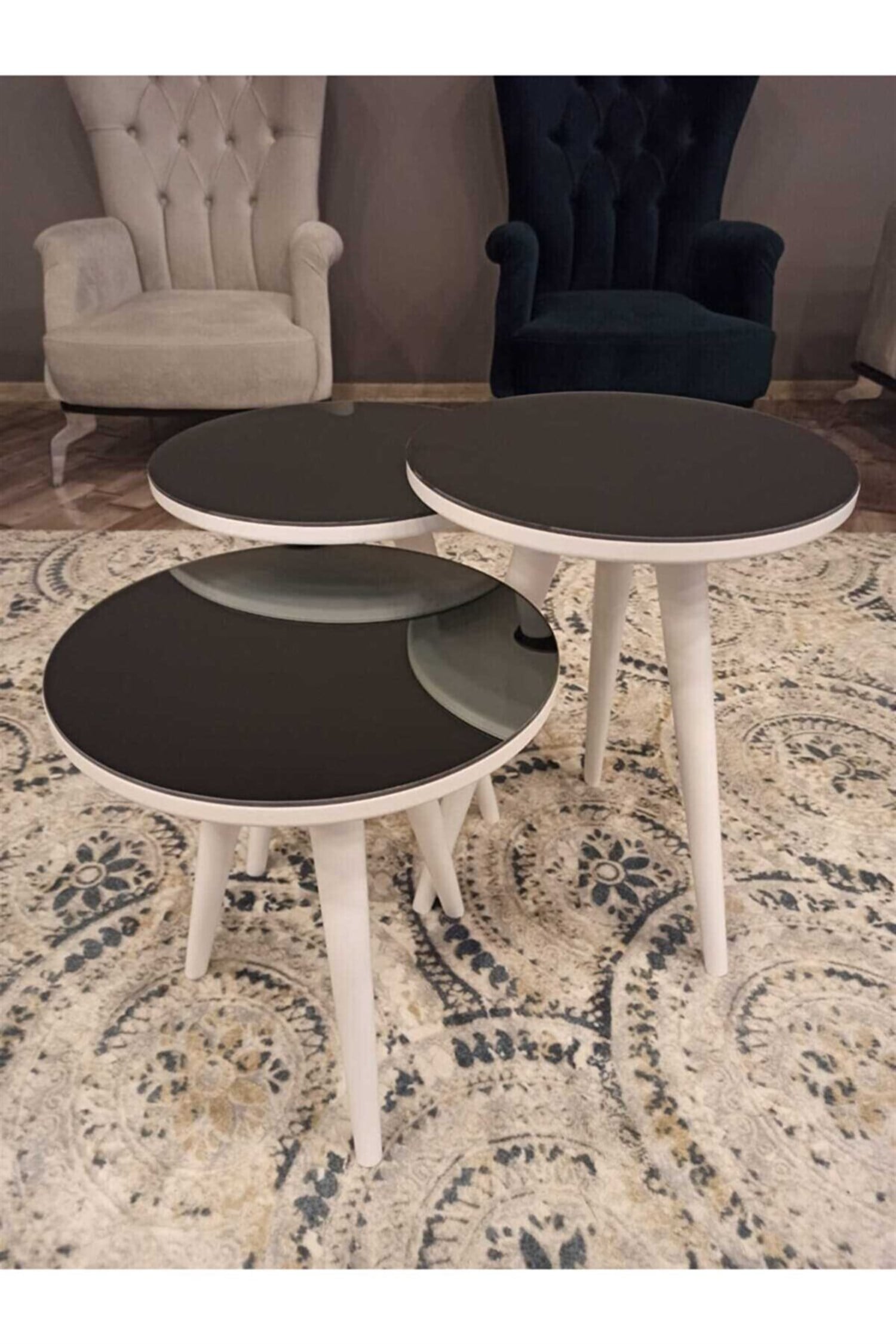 Dekorbizden Aynalı Beyaz Zigon Sehpa