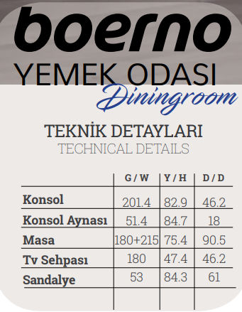 Dekorbizden Boerno Yemek Odası Masası