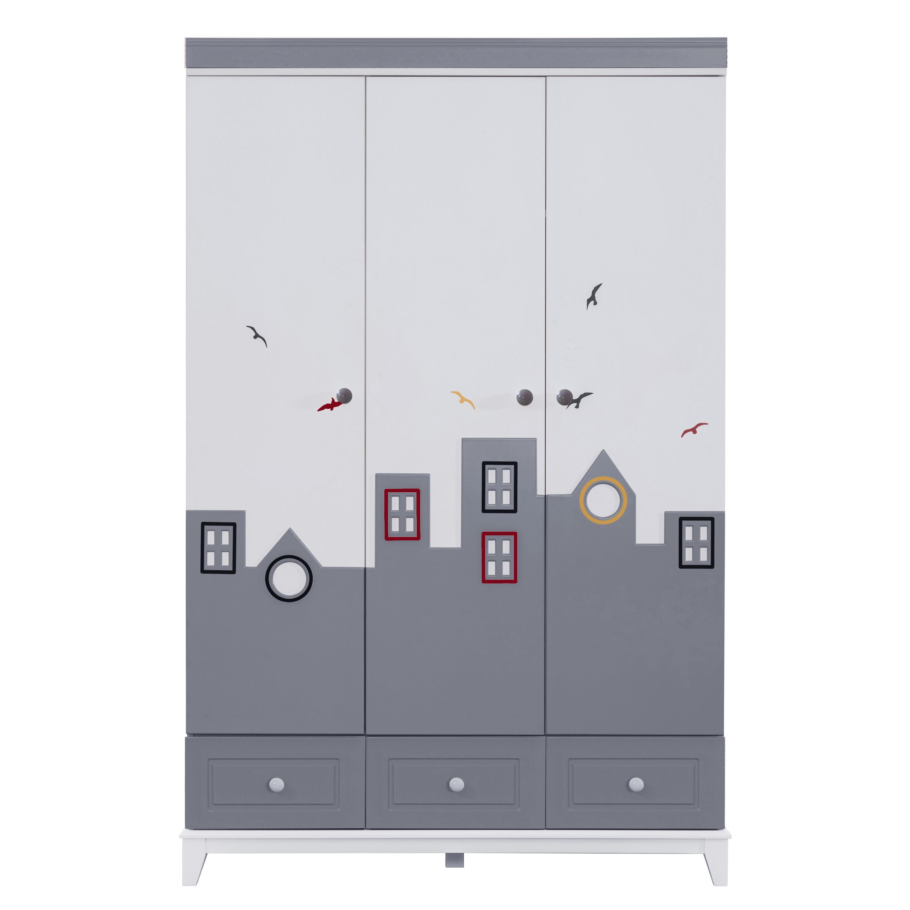 Dekorbizden City Gri Çocuk Odası Gardırop