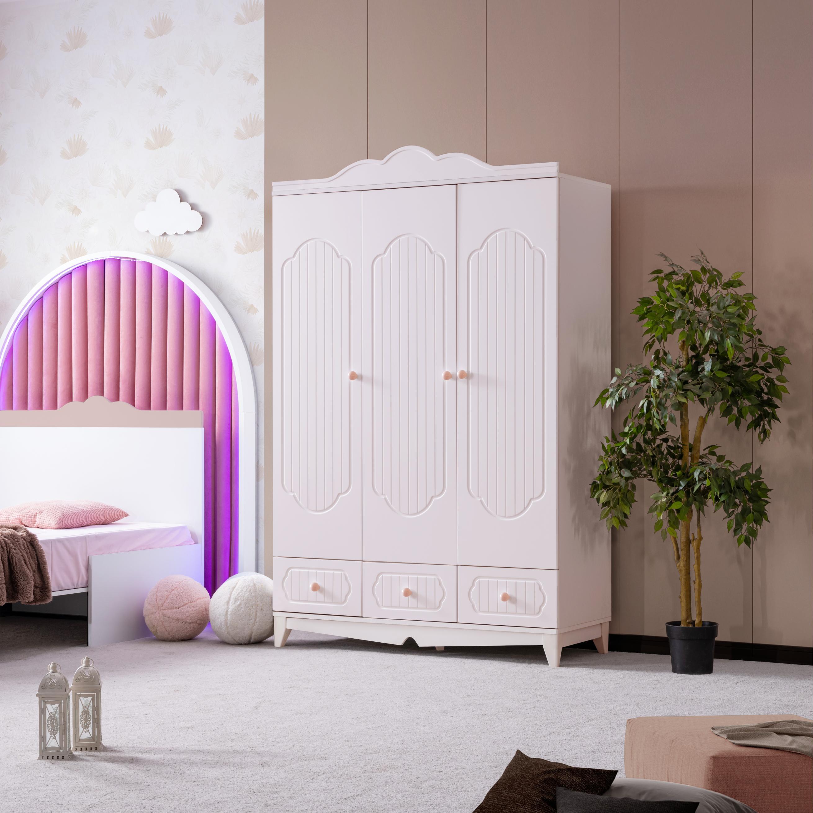 Dekorbizden Flower Pembe Genç Odası Gardırop