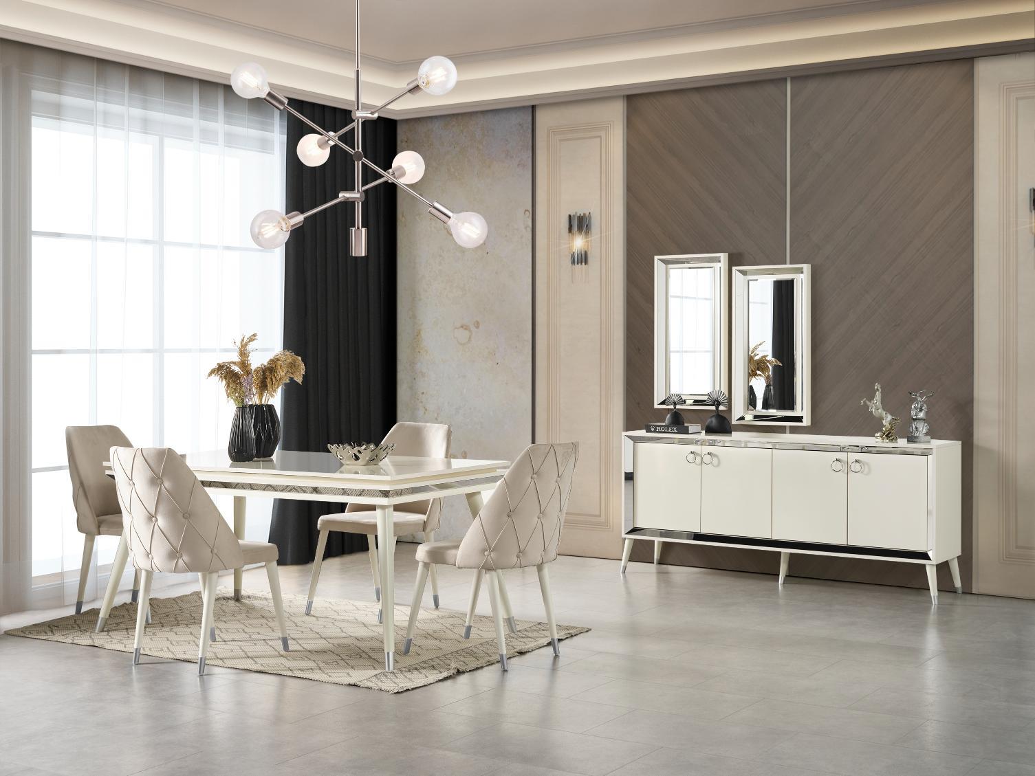 Dekorbizden Lotus Gümüş Yemek Odası Takımı 
