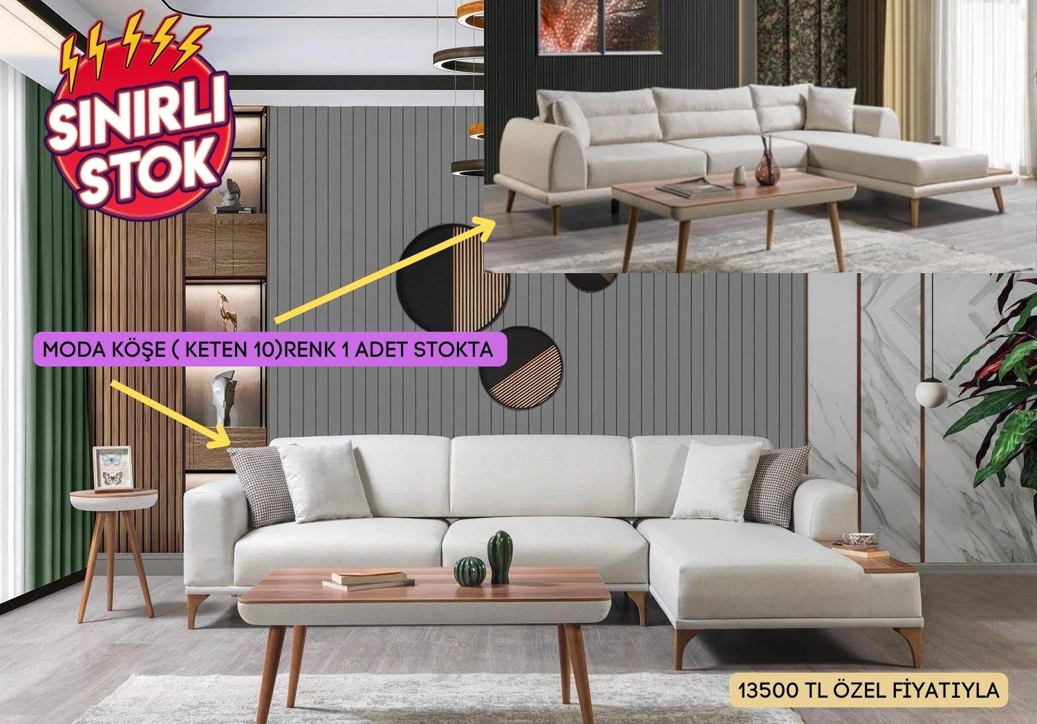 Moda Köşe Koltuk Takımı Keten - Dekorbizden, image size:1500x1047