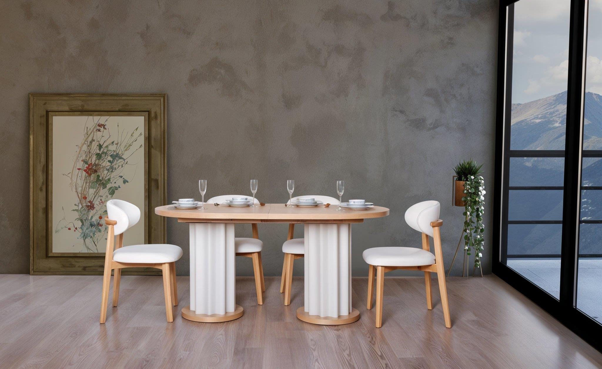 Dekorbizden Oval Meşe Açılır Yemek Masası