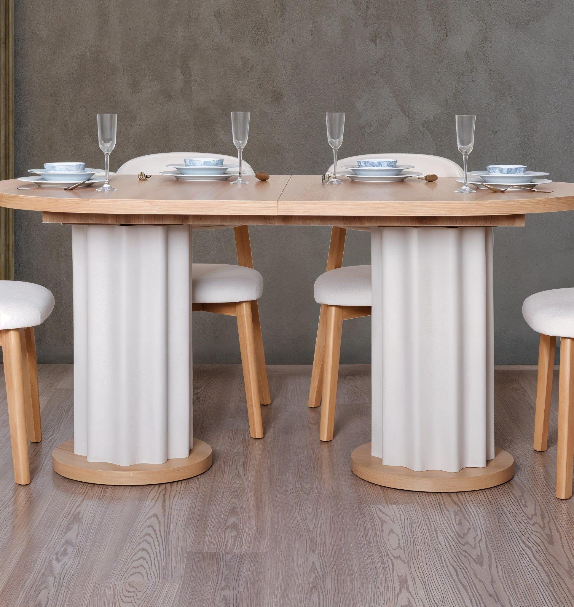 Dekorbizden Oval Meşe Açılır Yemek Masası