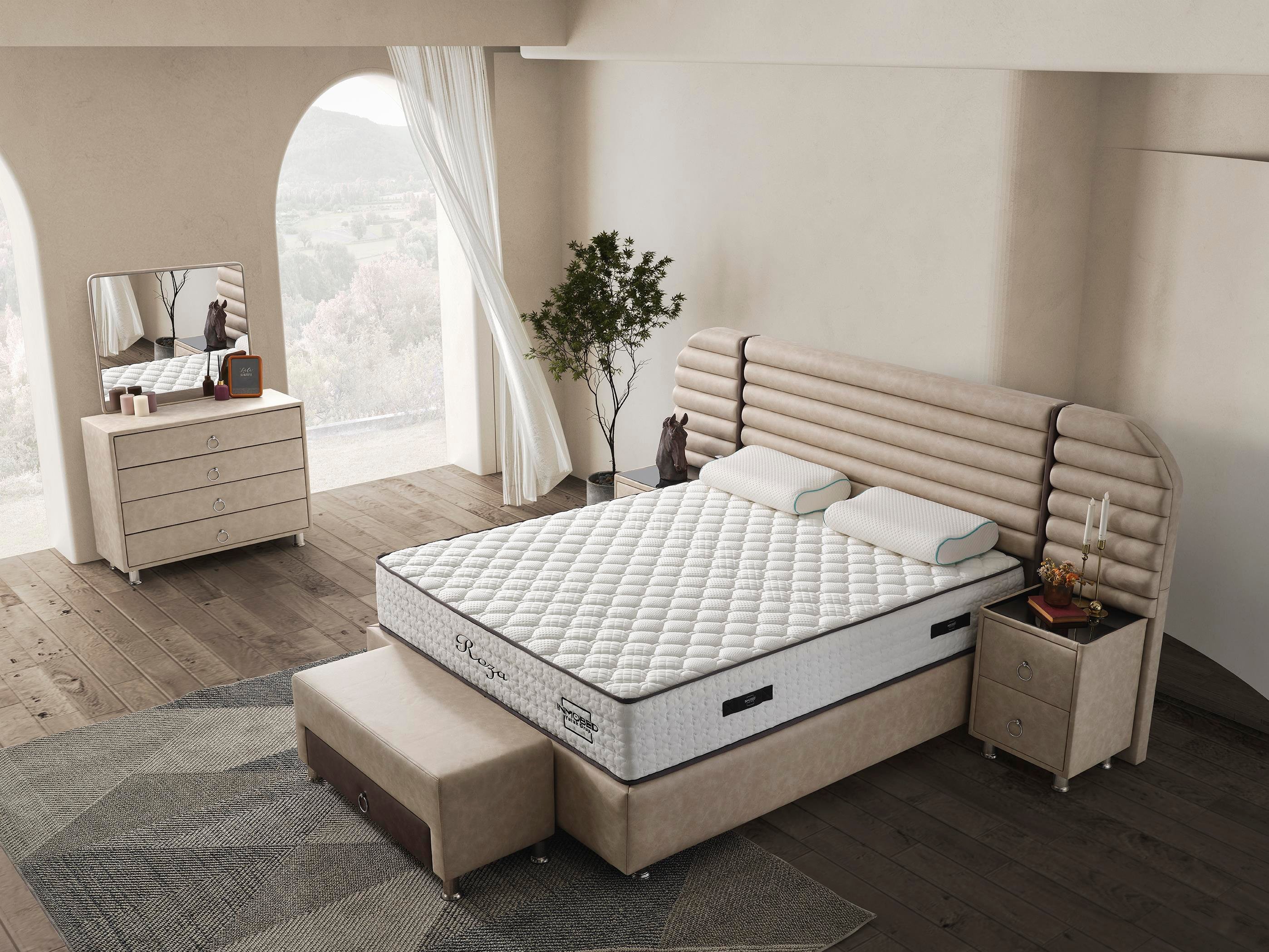 Dekorbizden Roza Set (Baza+Başlık+Yatak)