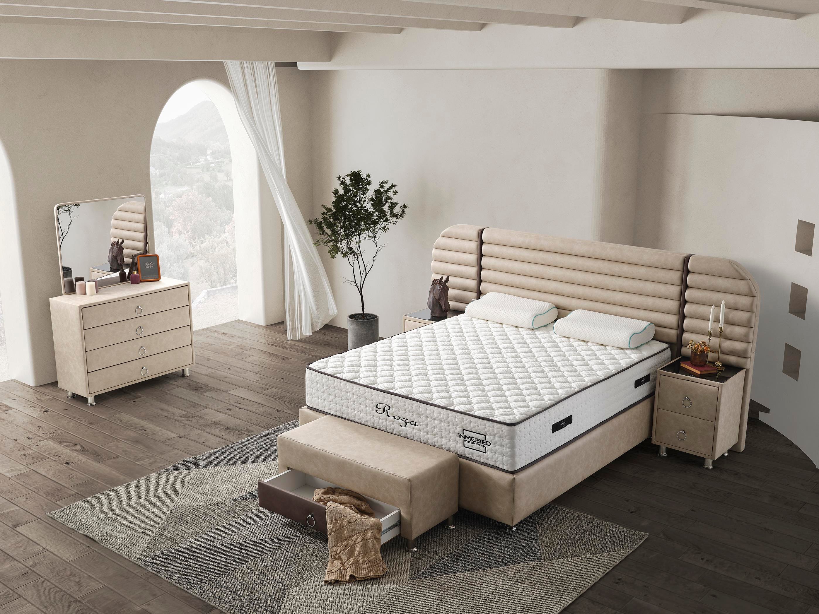Dekorbizden Roza Set (Baza+Başlık+Yatak)