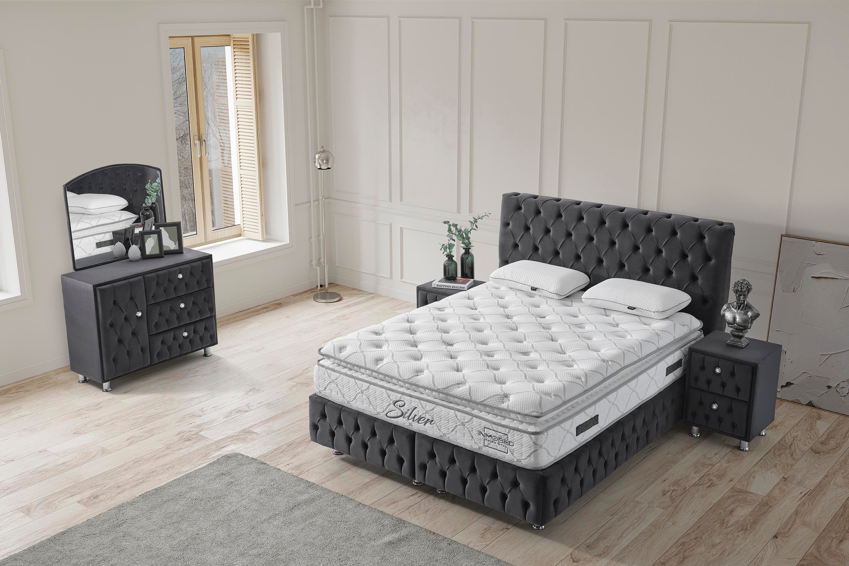 Dekorbizden Silver Set (Baza+Başlık+Yatak)