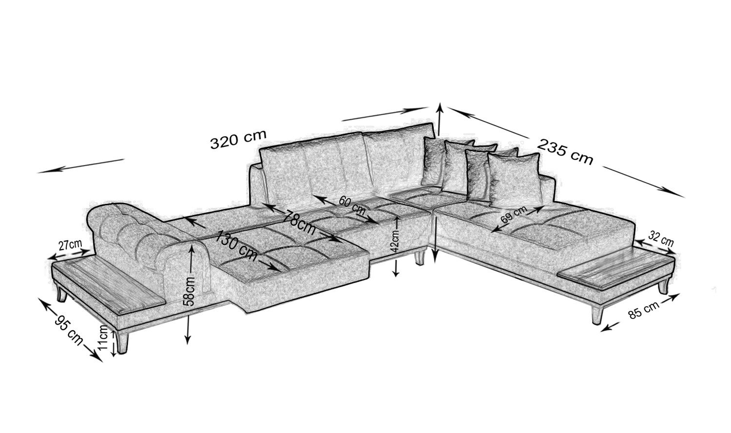 Dekorbizden Tempo Köşe Koltuk Antrasit Keten