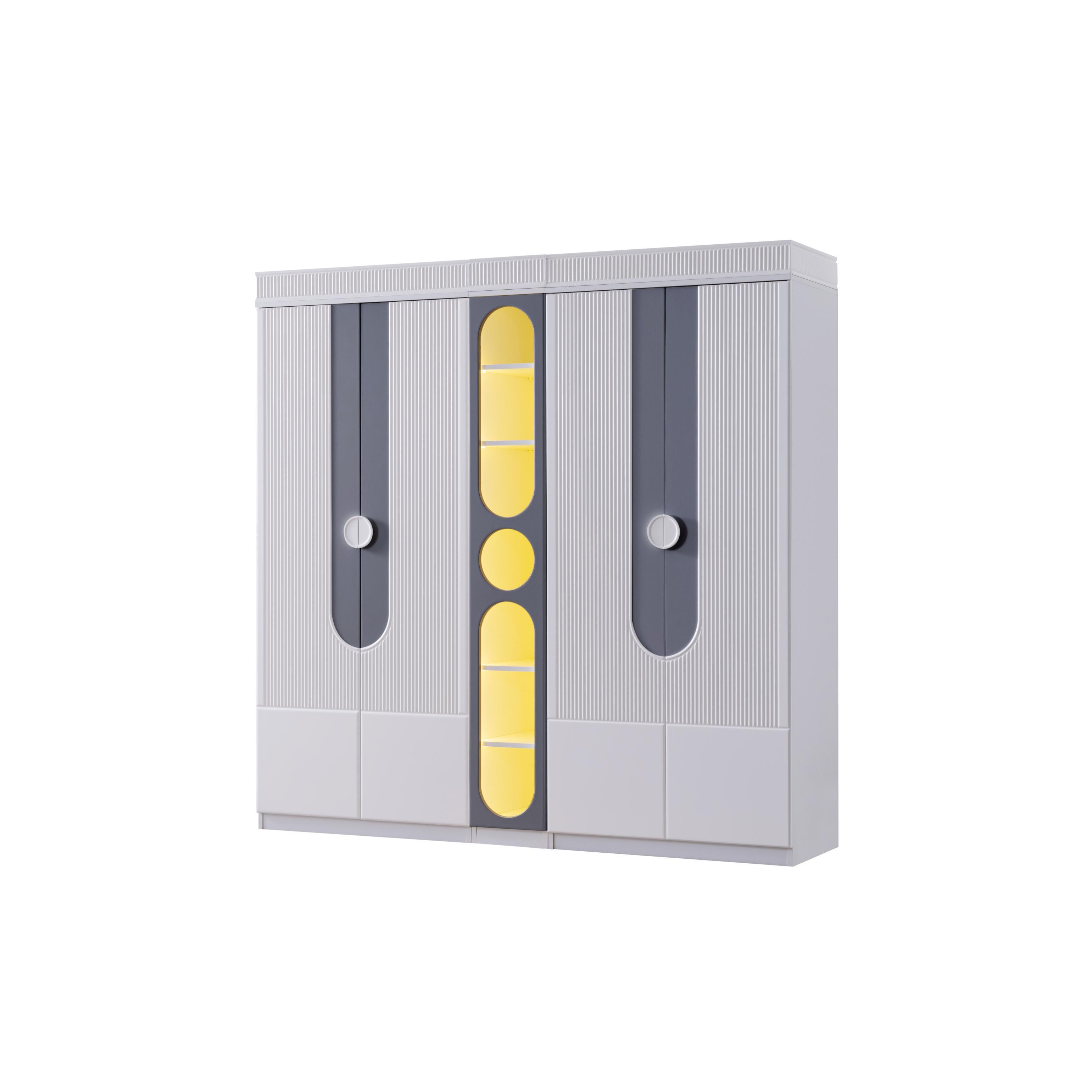 Dekorbizden Vira Gri Bebek Odası Kitaplıklı Gardırop 4 Kapılı