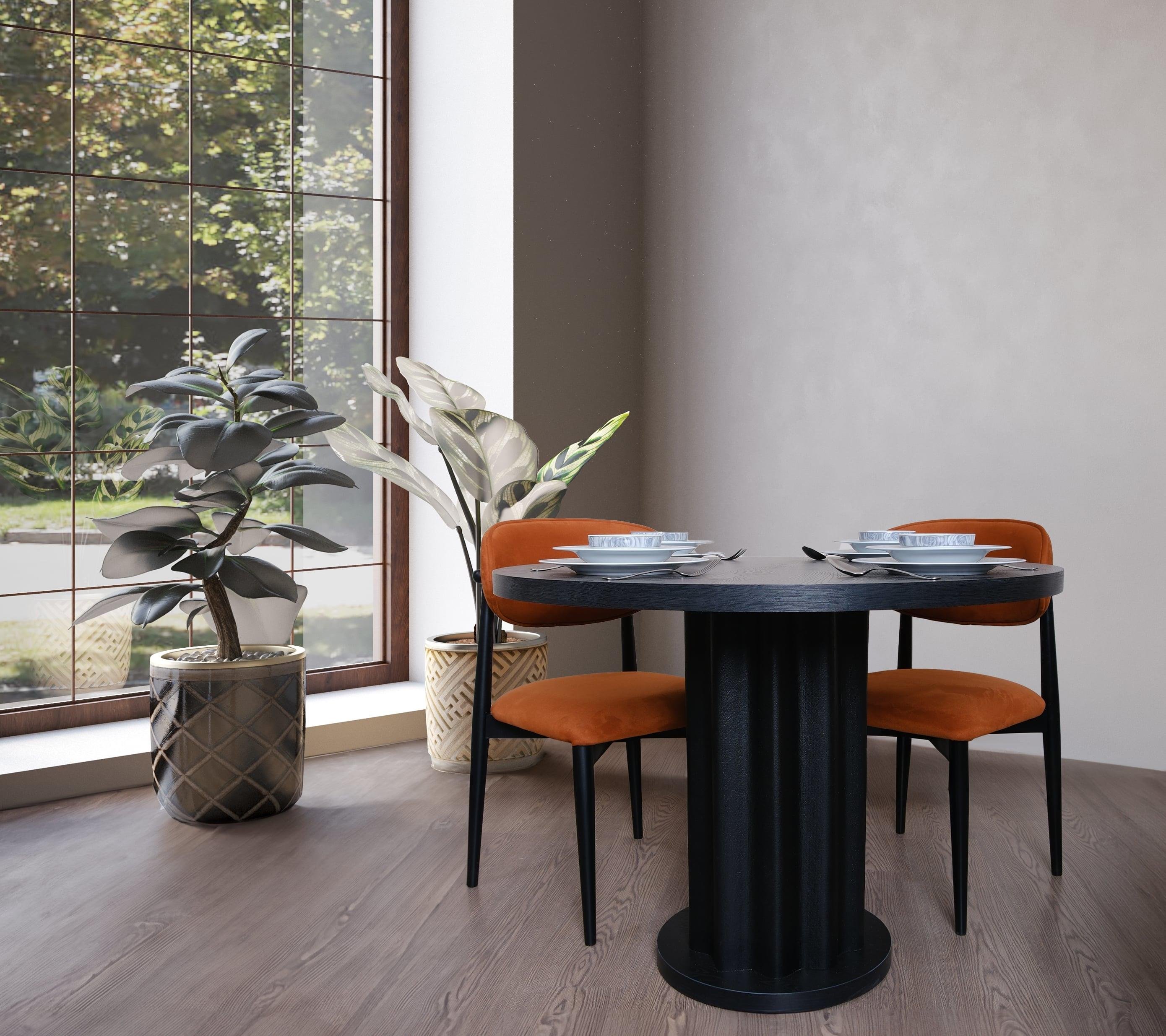 Dekorbizden Yuvarlak Siyah Yemek Masası