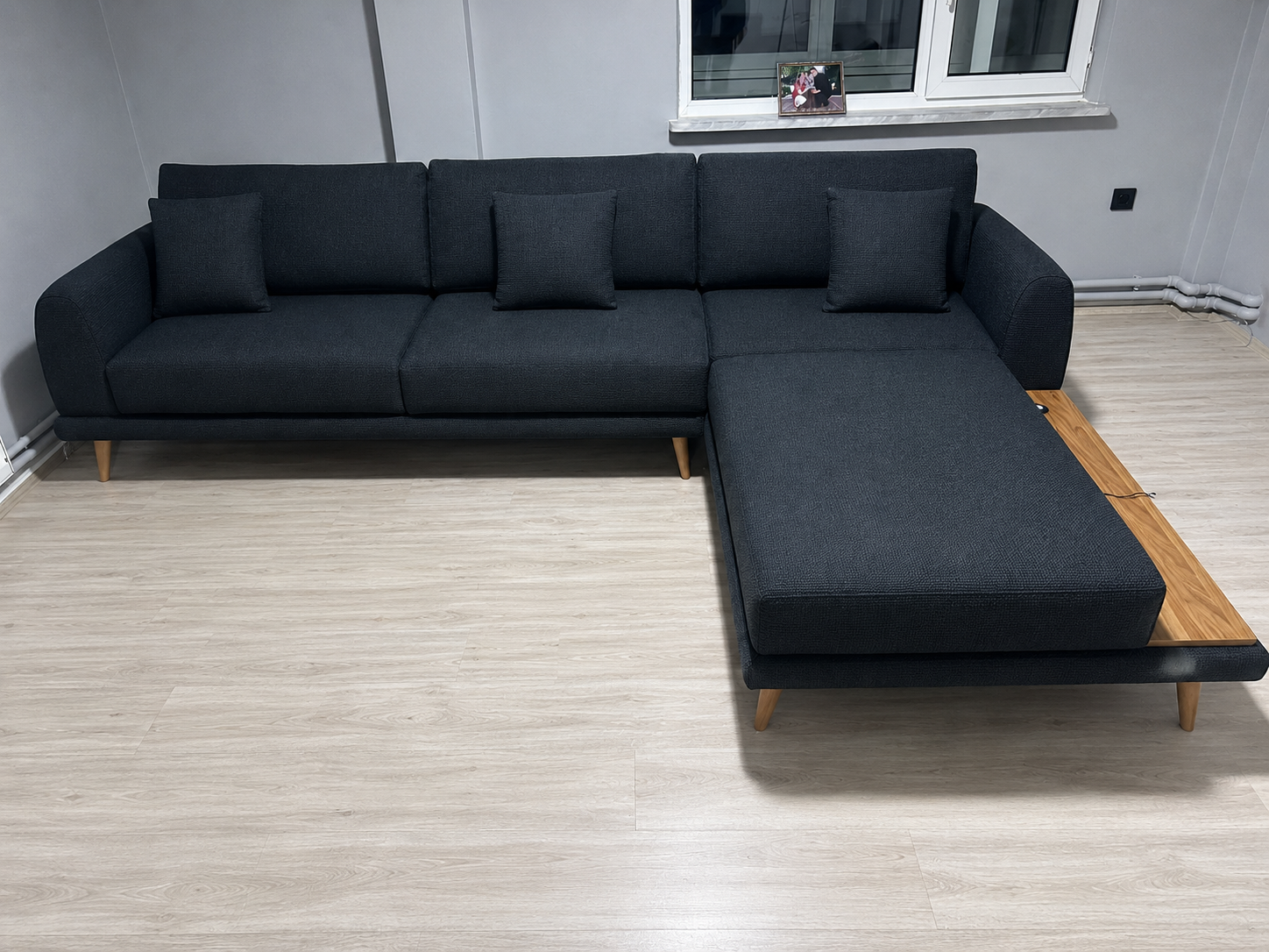Düz yastıklı Bony Antrasit kumaş Dekor Köşe 