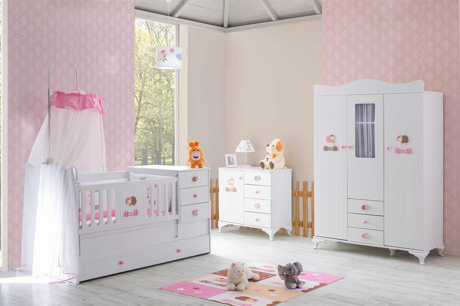 Kupon Pembe Kuzulu Bebek Odası Takımı