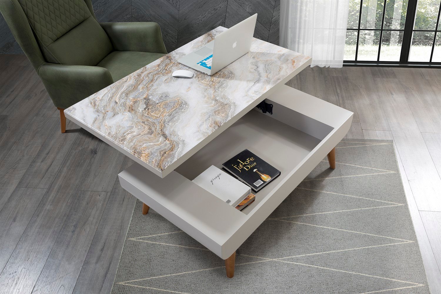 Moda Krem Mermer Desen Orta sehpa MT 112