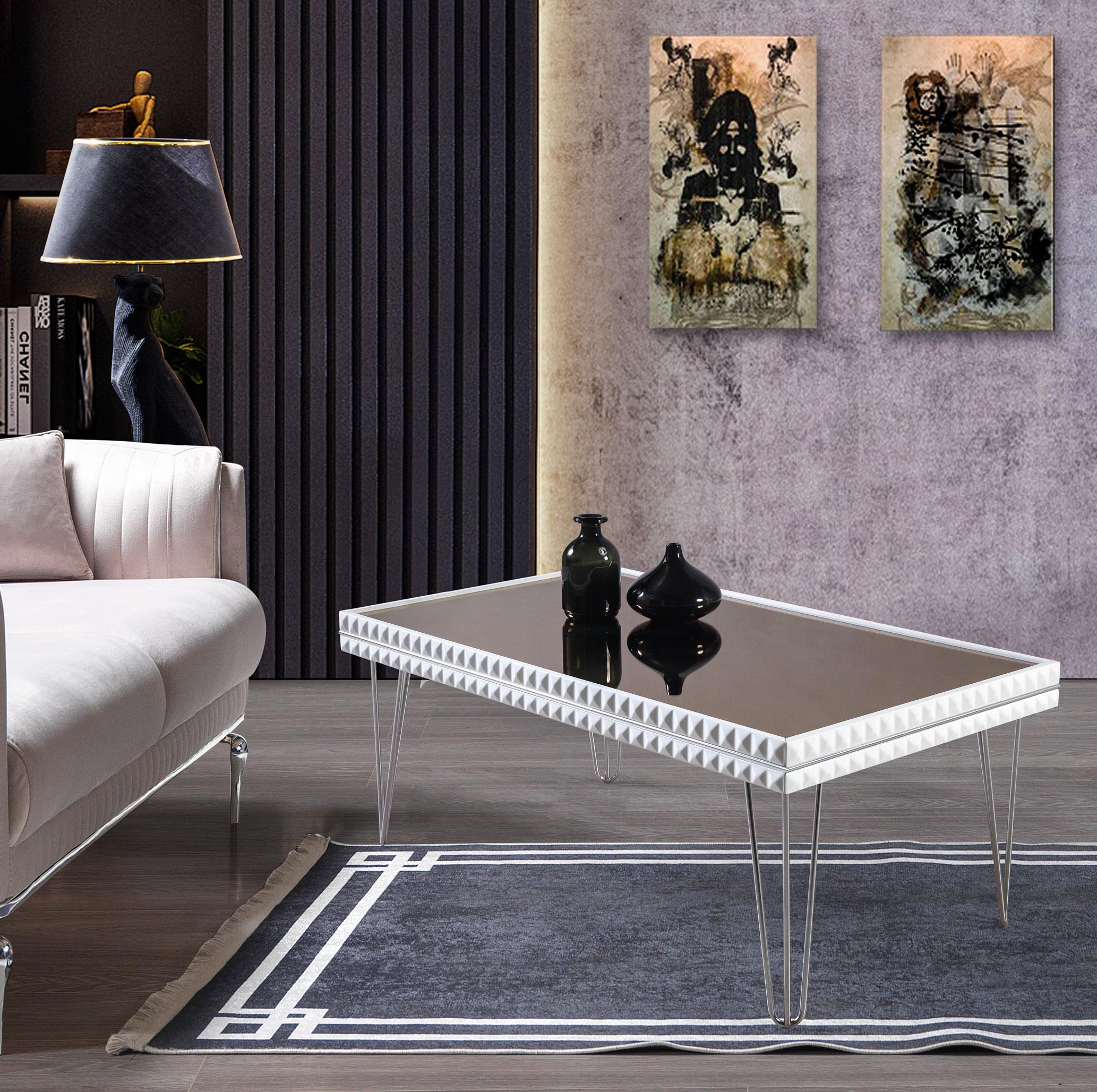 Öykü Orta Sehpa (Beyaz-Krom)